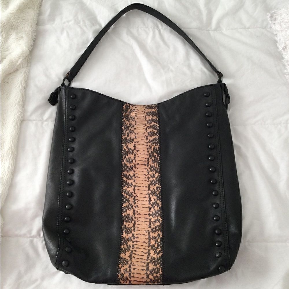 Loffler leather black bag python detail
